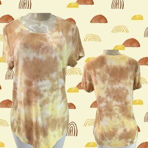 Torrid 0-L Ribbed Yellow Multiple Hues Crew Neckline Short Sleeve Tee